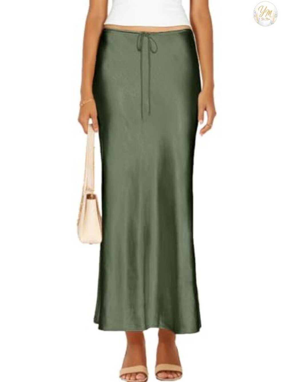 Satin Silk Maxi Skirt Drawstring A-Line Flowy Long Skirt Casual